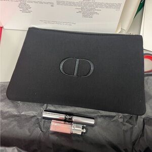 Dior Black Makeup Pouch with Lip Gloss and Mascara